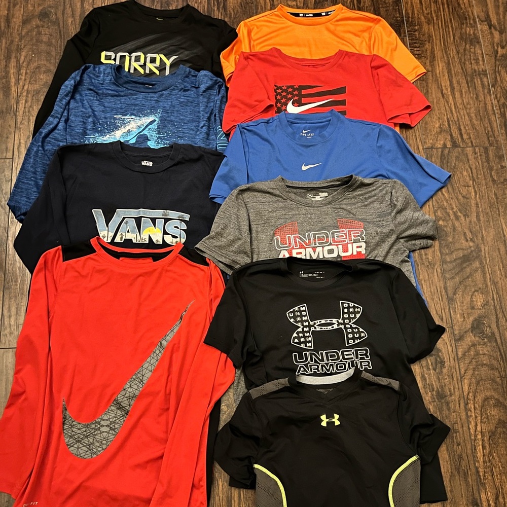 COPY - Boys Size L 10 piece athletic shirt lot - under armour, Nike, adidas, te…